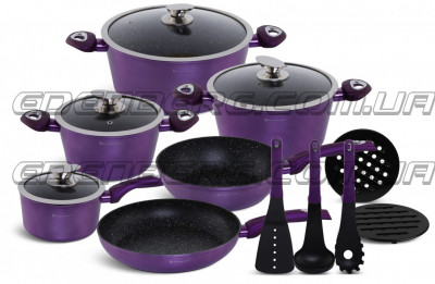 EB-5627 Посуды Набор Кухонной, 15 Предметов, Цвет Фиолетовый Металлик Снаружи
